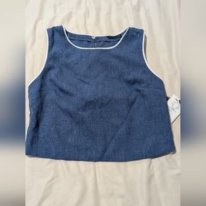 Lulumari Denim Blue Top with Ivory Accents